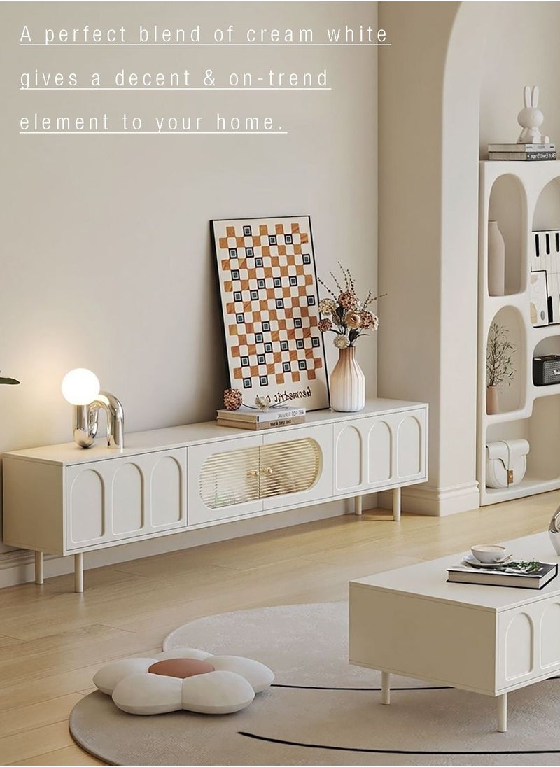 Merry Moments - Cream White TV Unit Entertainment Unit TV Media Console Contemporary Style TV Stand Luxury TV Unit TV Cabinet MDF Board Fashionable White Finish L200xH46xW30 cm - Image 1