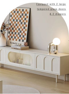 Merry Moments Cream White TV Unit Entertainment Unit TV Media Console Contemporary Style TV Stand Luxury TV Unit TV Cabinet MDF Board Fashionable White Finish L200xH46xW30 cm  - Image 3