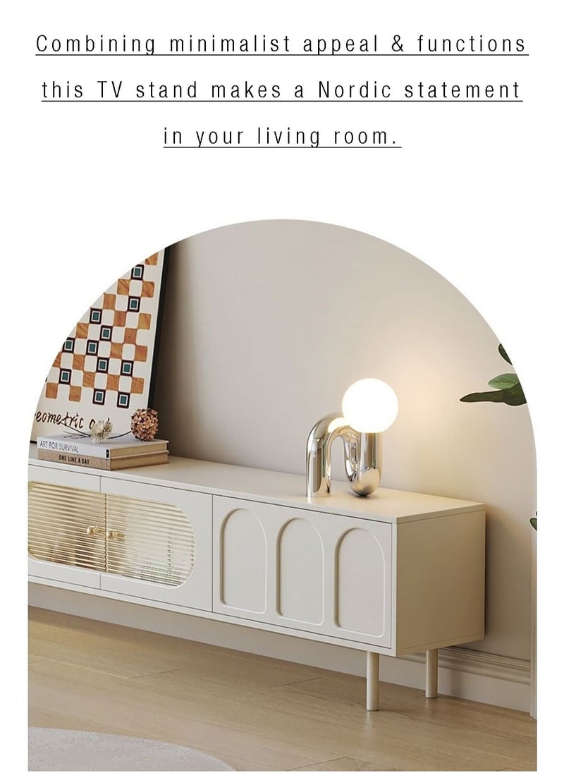 Merry Moments - Cream White TV Unit Entertainment Unit TV Media Console Contemporary Style TV Stand Luxury TV Unit TV Cabinet MDF Board Fashionable White Finish L200xH46xW30 cm - Image 1