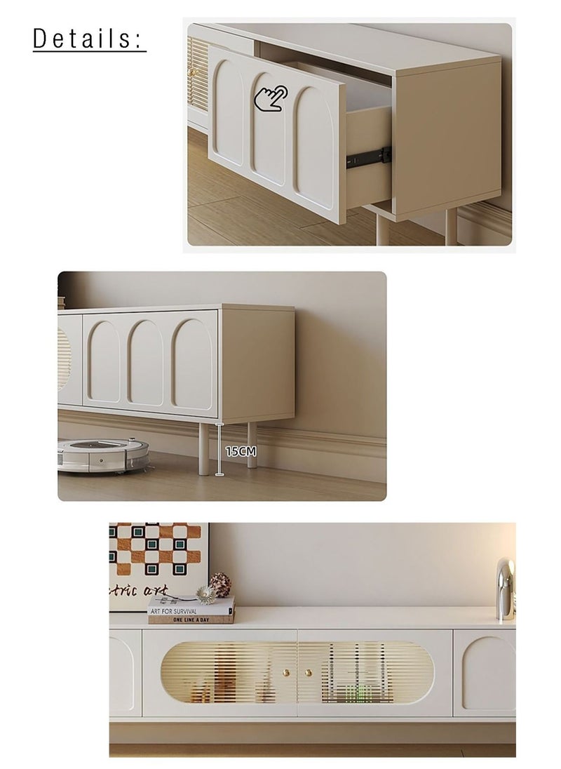 Merry Moments - Cream White TV Unit Entertainment Unit TV Media Console Contemporary Style TV Stand Luxury TV Unit TV Cabinet MDF Board Fashionable White Finish L200xH46xW30 cm - Image 1
