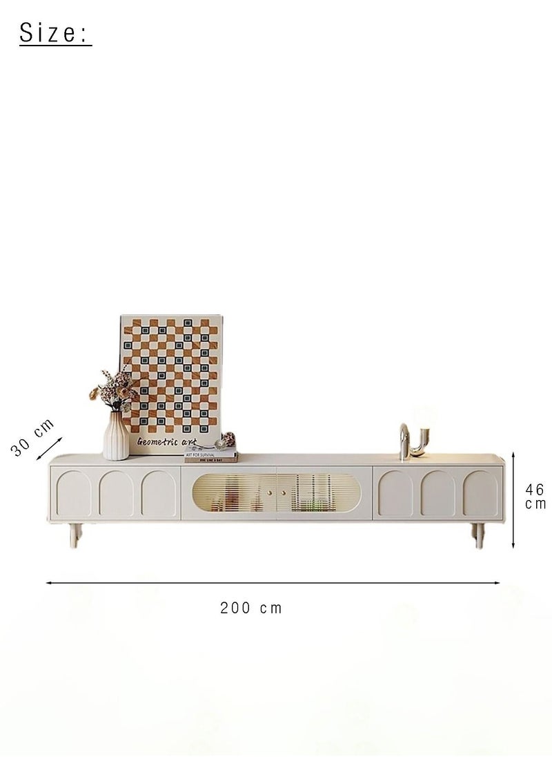 Merry Moments - Cream White TV Unit Entertainment Unit TV Media Console Contemporary Style TV Stand Luxury TV Unit TV Cabinet MDF Board Fashionable White Finish L200xH46xW30 cm - Image 1