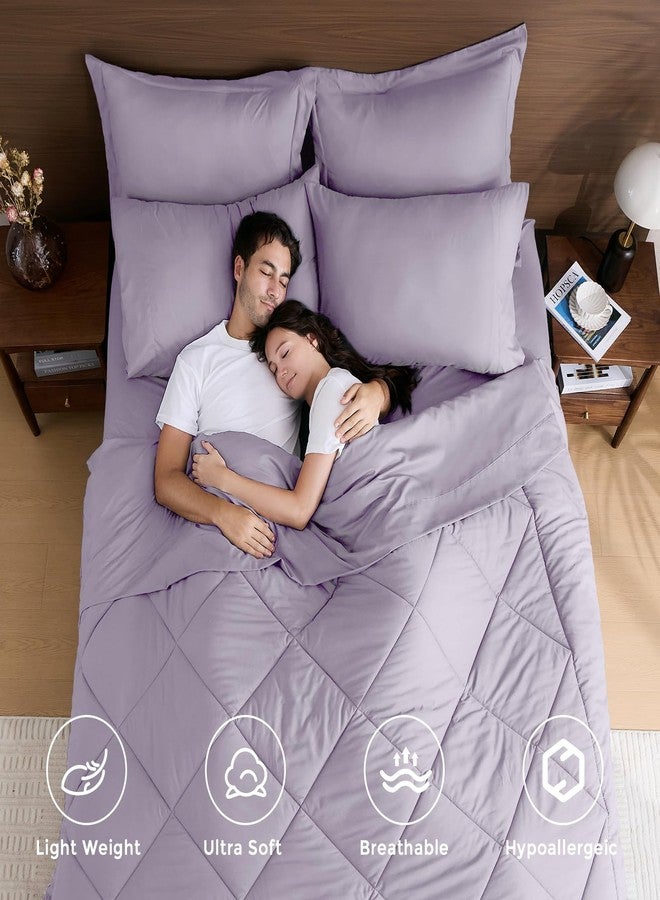 HEVUMYI Queen Purple Comforter Set - 7-Piece All Season Bed in a Bag Queen, Ultra Soft Bedding Set with Comforter, Flat Sheet, Fitted Sheet, Pillowcases, Pillow Shams, Lavender Purple - Image 2