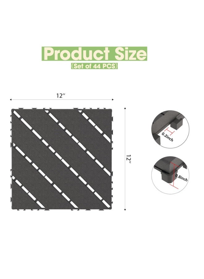 Plastic Interlocking Decking Tiles, 44 Packs Of Terrace Decking Tiles, 12 Inches x 12 Inches Waterproof For All-weather Use, Backyard Pool Decking Tiles, Dark Gray - Image 2