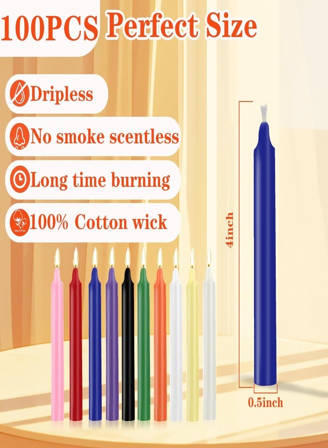 Kunrsug 100 Pack Assorted Color Spell Chime Candles – Premium Mini Unscented Taper Candles for Rituals, Prayer, Birthdays, Meditation, Altar, Spells, Chime Candle - 4 Inch Tall - Ideal for Witches - Image 2