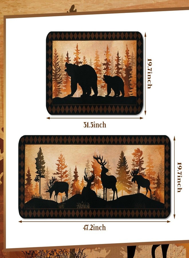Bencailor Sets of 2 Bear Kitchen Rugs and Mats Winter Non Slip Wildlife Rugs Brown Washable Deer Animal Door Mats for Winter New Year Cabin Home Floor Bathroom Decor Gifts, 29x17 and 47x17 Inch - Image 3