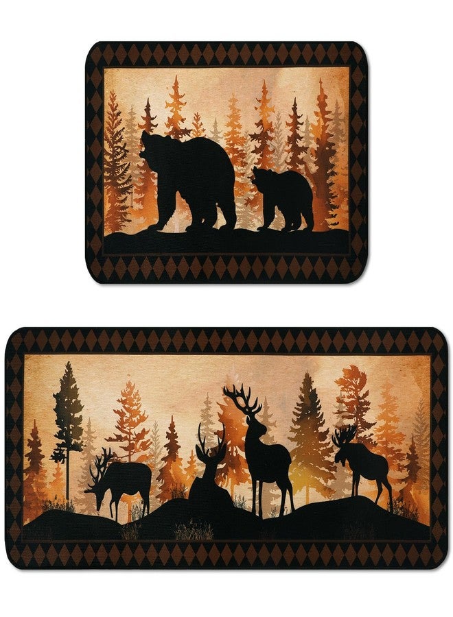 Bencailor Sets of 2 Bear Kitchen Rugs and Mats Winter Non Slip Wildlife Rugs Brown Washable Deer Animal Door Mats for Winter New Year Cabin Home Floor Bathroom Decor Gifts, 29x17 and 47x17 Inch - Image 1