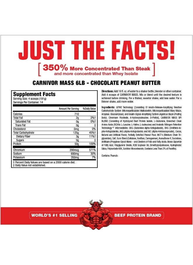 MUSCLEMEDS Carnivor Mass Anabolic Beef Protein Gainer, Chocolate Peanut Butter, 6 Pounds  - Image 2