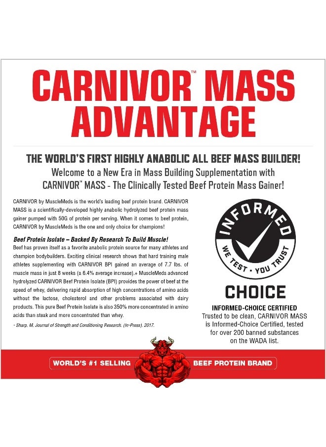 MUSCLEMEDS Carnivor Mass Anabolic Beef Protein Gainer, Chocolate Peanut Butter, 6 Pounds  - Image 3