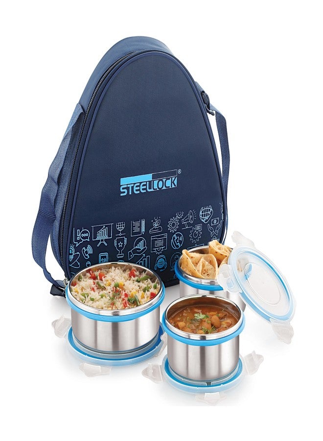STEELLOCK Lunch Box, Stainless Steel Containers, Leak Proof with BPA Free Air Tight Lids, Fabric Jacket (2pcs x 280 ml + 1 pc x 450 ml, HL - 1261) - Image 1