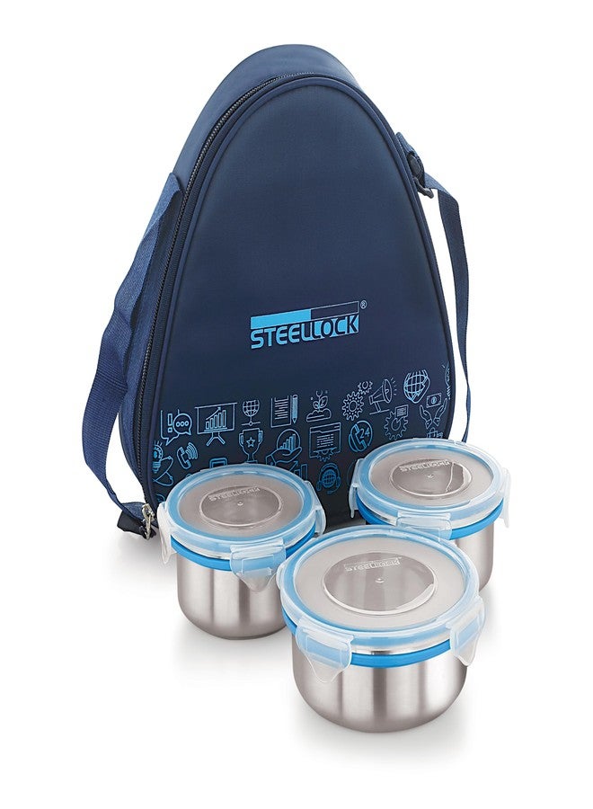 STEELLOCK Lunch Box, Stainless Steel Containers, Leak Proof with BPA Free Air Tight Lids, Fabric Jacket (2pcs x 280 ml + 1 pc x 450 ml, HL - 1261) - Image 2