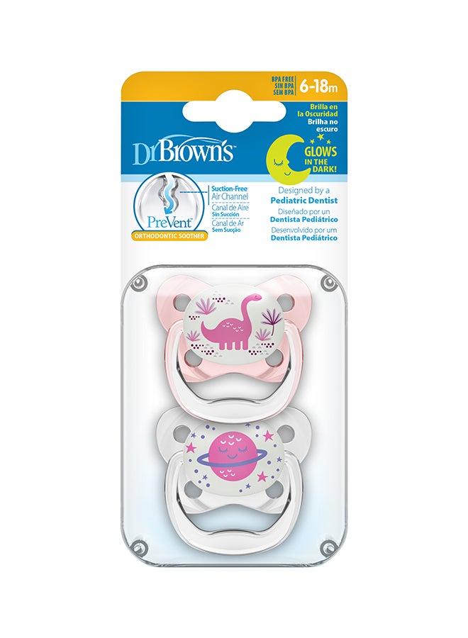 Dr. Brown’s Pack Of 2 Prevent Glow In The Dark Butterfly Shield Pacifier 6-18 Months - Image 2