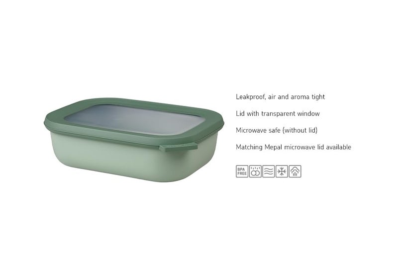 Mepal - Multi Bowl Cirqula Rectangular 3-Part - Food Storage Box with Lid - Airtight Storage Box for Fridge and Microwave - 500 ml  1000 ml & 2000 ml - Nordic Sage - Image 3