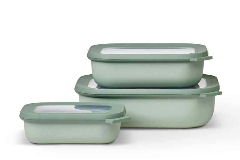 Mepal - Multi Bowl Cirqula Rectangular 3-Part - Food Storage Box with Lid - Airtight Storage Box for Fridge and Microwave - 500 ml  1000 ml & 2000 ml - Nordic Sage - Image 1