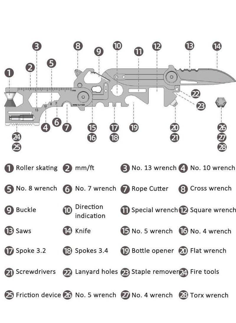 Y&D - 28 in 1 EDC Multi-function Tool, Keychain portable Metal Pocket Tool for men, Wrench Screwdriver, with Wrench, Ruler, Bottle Opene,Urgent Car Window Breaker - Image 1