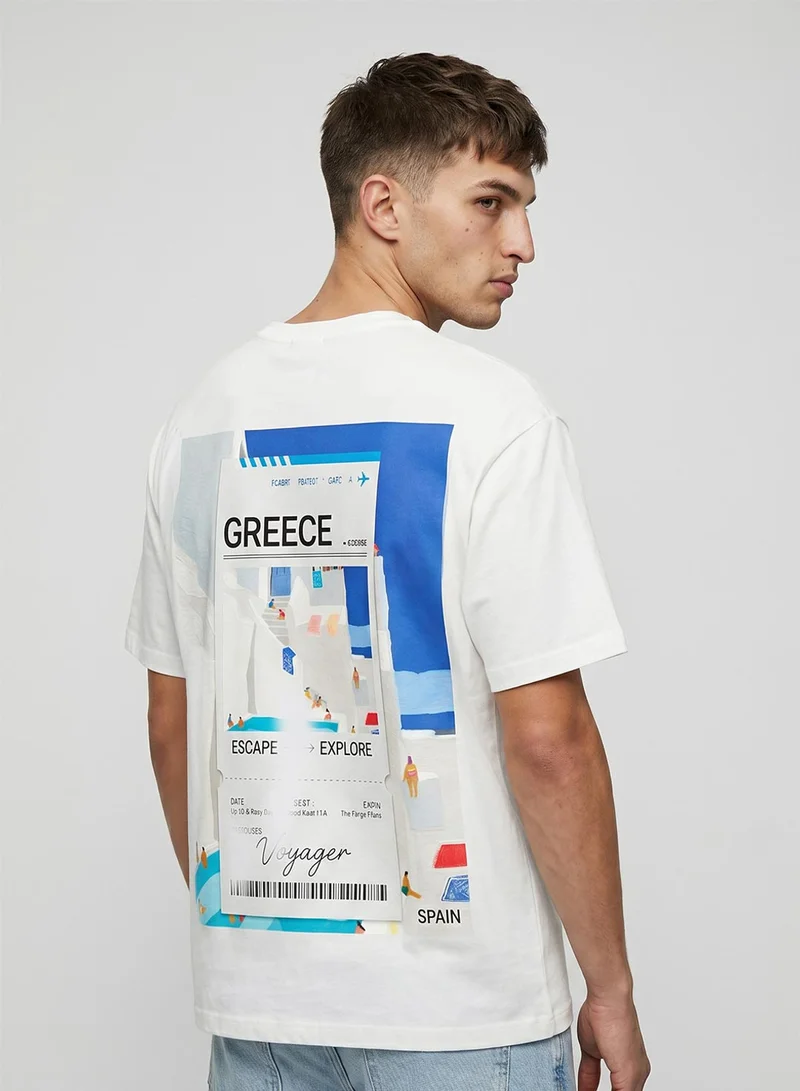 Dennis Lingo White 100% Cotton Printed Regular Fit T-Shirt For Men