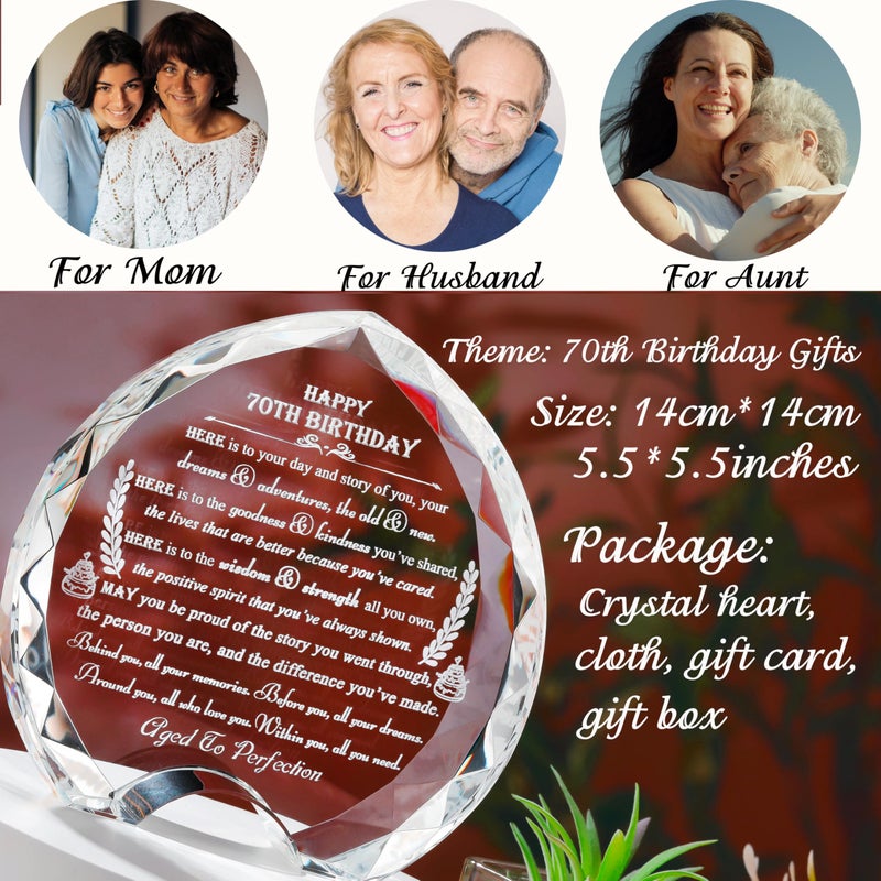 Movdyka 70th Birthday gifts for Women Men - Crystal Heart Gifts Personalized 1956 70 Year Old Birthday Present For Her Him - Happy Birthday Presents Ideas For Mom Dad Unique - Image 2