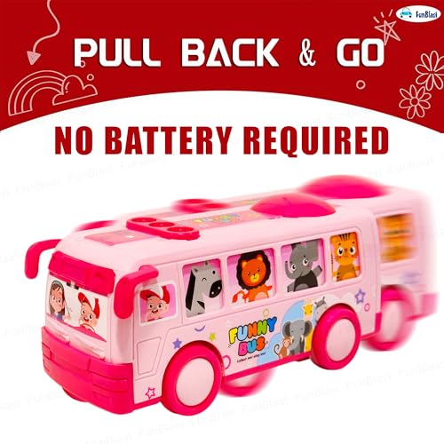 FunBlast Pink-B Mini Bus Toy - Pull Back Bus Toy for Kids, Boys & Girls Aged 3+ - Image 3