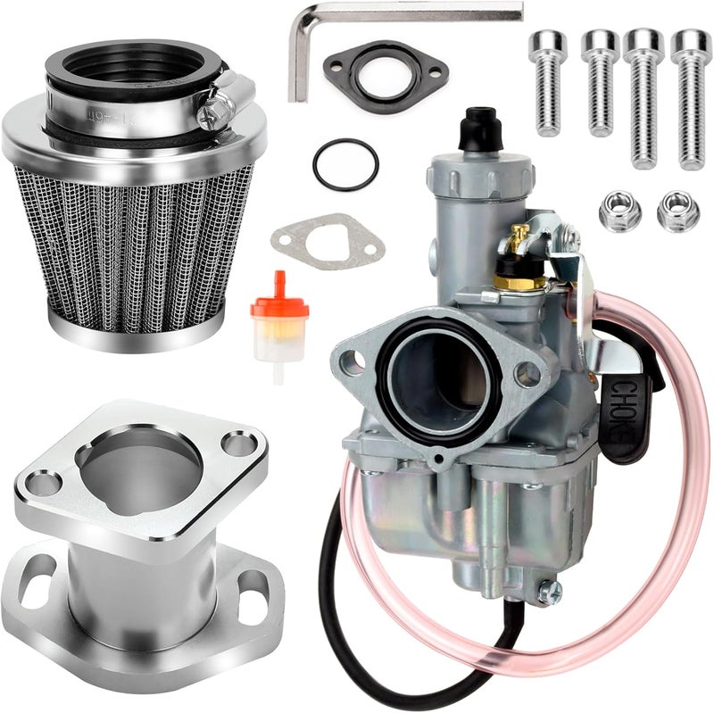 FVRITO 26mm VM22 Carburetor Carb Stage 1 Kit for Predator 212cc 196cc Coleman CT200U CT200U-EX Mini Bike KT196 Go Kart GX160 GX200 Clone Engine Performance Parts with Air Filter Intake Manifold Silver - Image 1