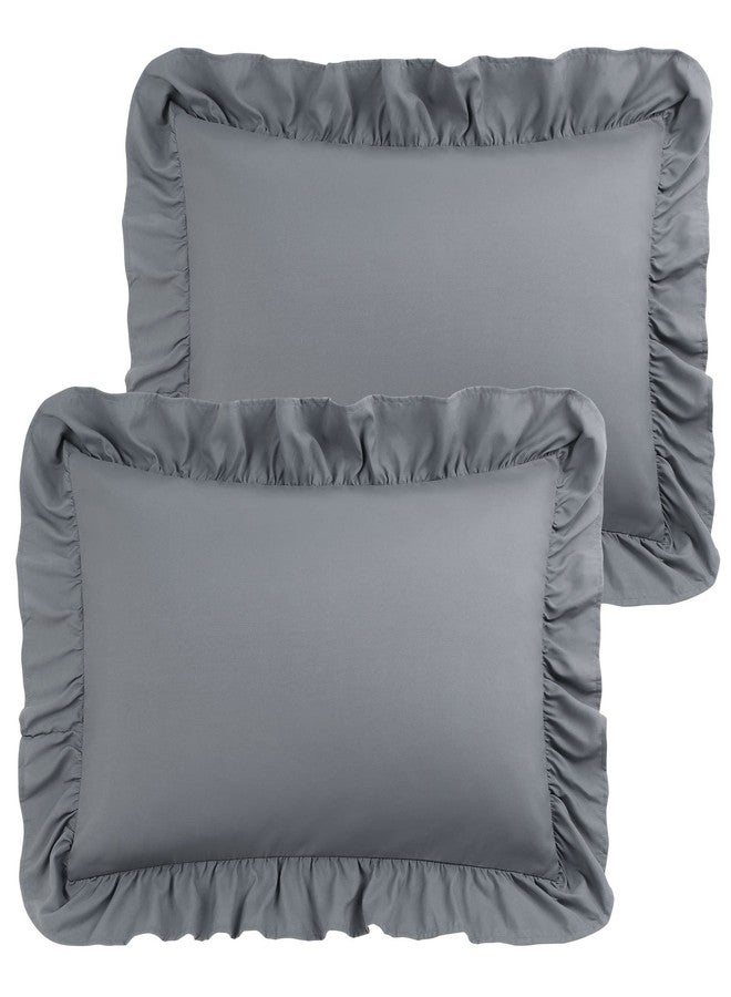 PiccoCasa Ruffled Pillow Shams Set of 2, Soft Breathable Pillow Covers with Envelope Closure, 100% Brushed Microfiber Pillow Case Standard Dark Gray - Image 1