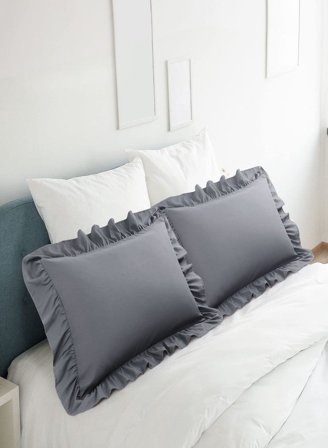 PiccoCasa Ruffled Pillow Shams Set of 2, Soft Breathable Pillow Covers with Envelope Closure, 100% Brushed Microfiber Pillow Case Standard Dark Gray - Image 2
