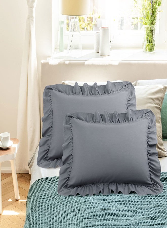 PiccoCasa Ruffled Pillow Shams Set of 2, Soft Breathable Pillow Covers with Envelope Closure, 100% Brushed Microfiber Pillow Case Standard Dark Gray - Image 3