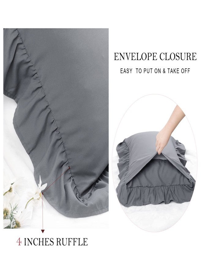 PiccoCasa Ruffled Pillow Shams Set of 2, Soft Breathable Pillow Covers with Envelope Closure, 100% Brushed Microfiber Pillow Case Standard Dark Gray - Image 5