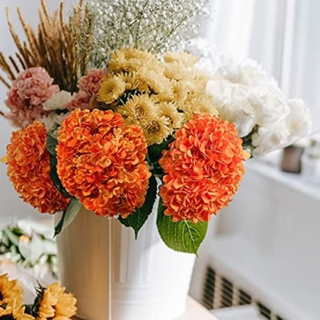 Kisflower 6-Piece Silk Hydrangea Artificial Flower Bouquet - Realistic White Hydrangeas for Wedding, Party, Office & Home  Decor - Image 5