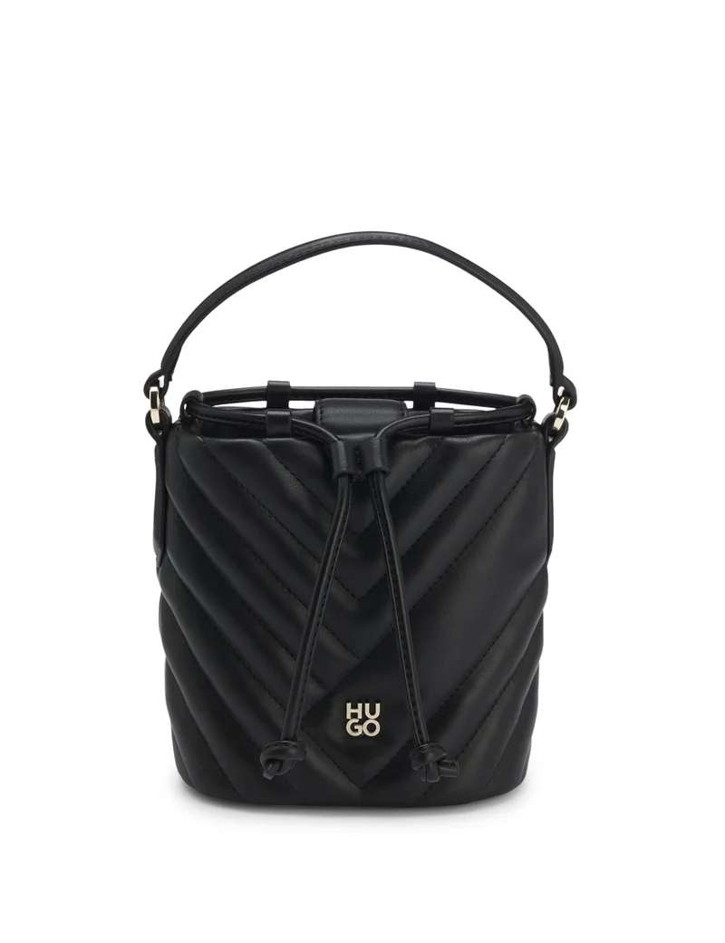 Quilted faux-leather bucket bag with stacked logo