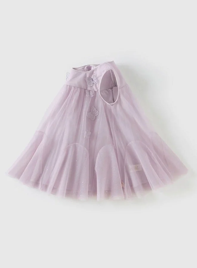 Dave & Bella Girls Butterfly Applique Tulle Dress