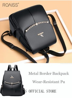 roaiss Women's Fashion Backpack Leather Zipper Bag Fashion Casual Backpack Large Capacity Travel Bag Tote Bag  - Image 4