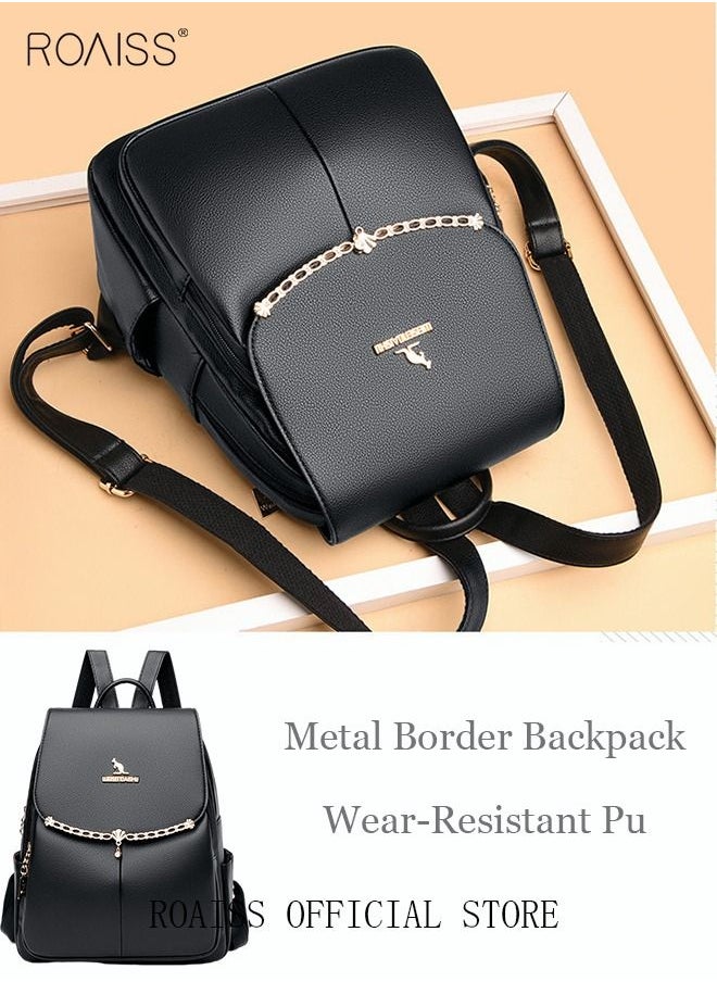 roaiss - Women's Fashion Backpack Leather Zipper Bag Fashion Casual Backpack Large Capacity Travel Bag Tote Bag - Image 1