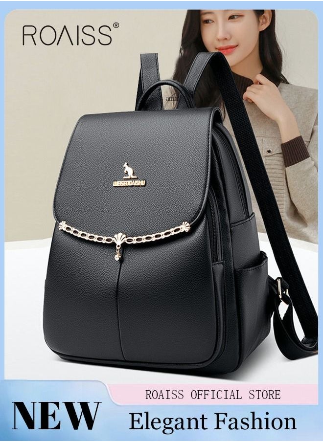 roaiss - Women's Fashion Backpack Leather Zipper Bag Fashion Casual Backpack Large Capacity Travel Bag Tote Bag - Image 1