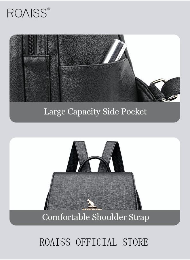 roaiss - Women's Fashion Backpack Leather Zipper Bag Fashion Casual Backpack Large Capacity Travel Bag Tote Bag - Image 1