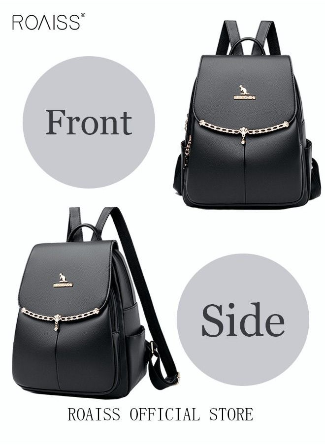 roaiss - Women's Fashion Backpack Leather Zipper Bag Fashion Casual Backpack Large Capacity Travel Bag Tote Bag - Image 1