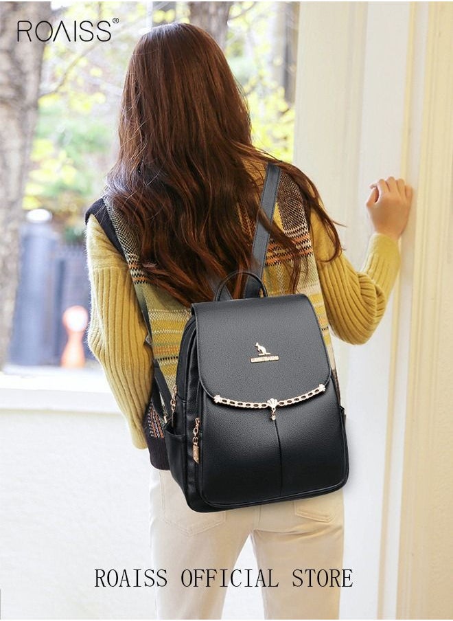 roaiss - Women's Fashion Backpack Leather Zipper Bag Fashion Casual Backpack Large Capacity Travel Bag Tote Bag - Image 1
