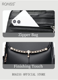 roaiss Women's Fashion Backpack Leather Zipper Bag Fashion Casual Backpack Large Capacity Travel Bag Tote Bag  - Image 5