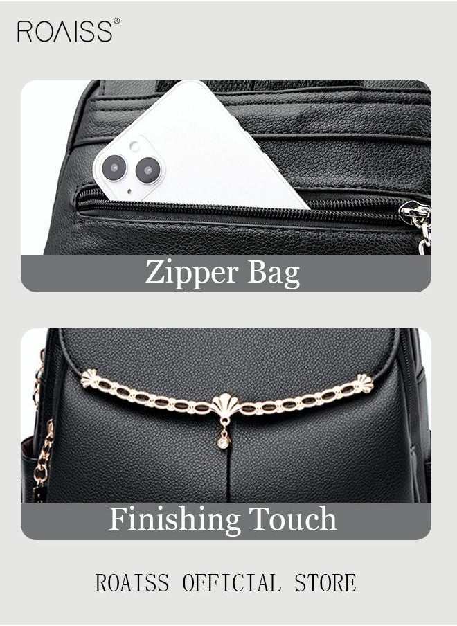 roaiss - Women's Fashion Backpack Leather Zipper Bag Fashion Casual Backpack Large Capacity Travel Bag Tote Bag - Image 1