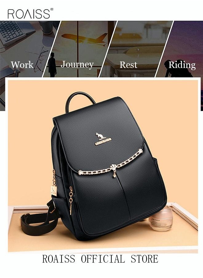 roaiss - Women's Fashion Backpack Leather Zipper Bag Fashion Casual Backpack Large Capacity Travel Bag Tote Bag - Image 1