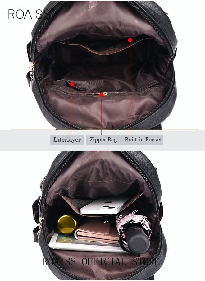 roaiss - Women's Fashion Backpack Leather Zipper Bag Fashion Casual Backpack Large Capacity Travel Bag Tote Bag - Image 1