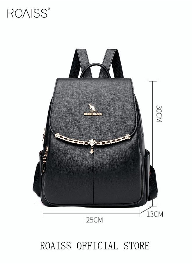 roaiss - Women's Fashion Backpack Leather Zipper Bag Fashion Casual Backpack Large Capacity Travel Bag Tote Bag - Image 1
