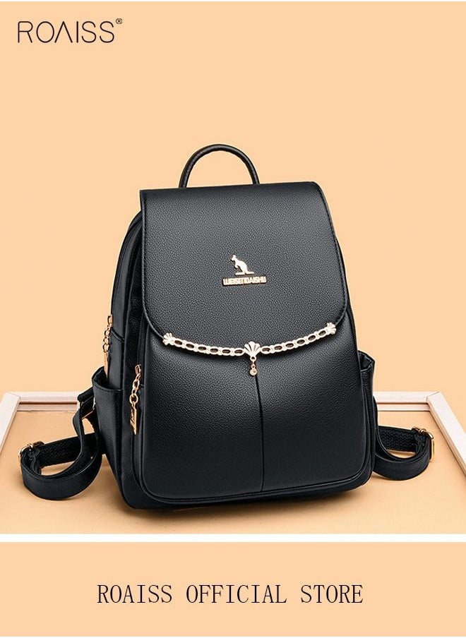 roaiss - Women's Fashion Backpack Leather Zipper Bag Fashion Casual Backpack Large Capacity Travel Bag Tote Bag - Image 1
