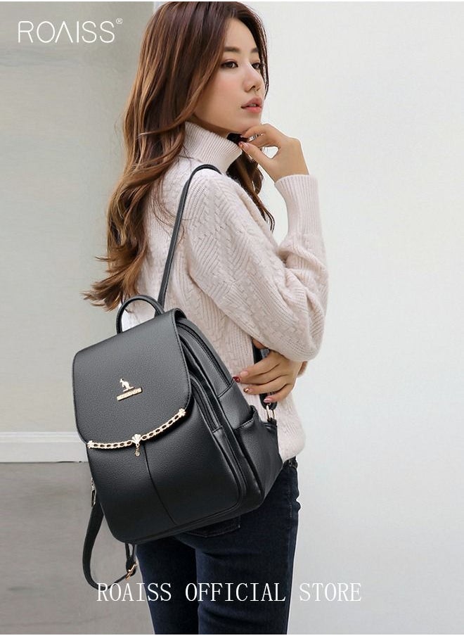 roaiss - Women's Fashion Backpack Leather Zipper Bag Fashion Casual Backpack Large Capacity Travel Bag Tote Bag - Image 1