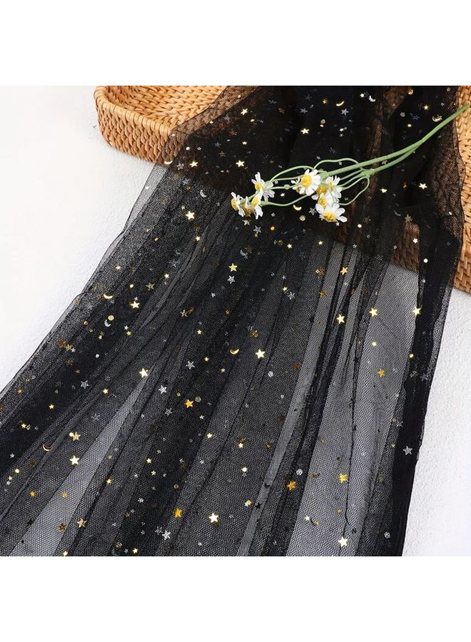 Pink Soft Sequin Tulle Fabric 63 x 8 Yards Golden Stars Moon Polyester Roll - Image 2