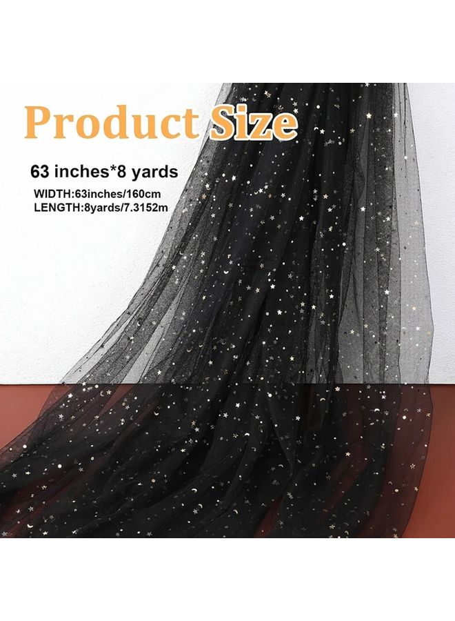 Pink Soft Sequin Tulle Fabric 63 x 8 Yards Golden Stars Moon Polyester Roll - Image 4