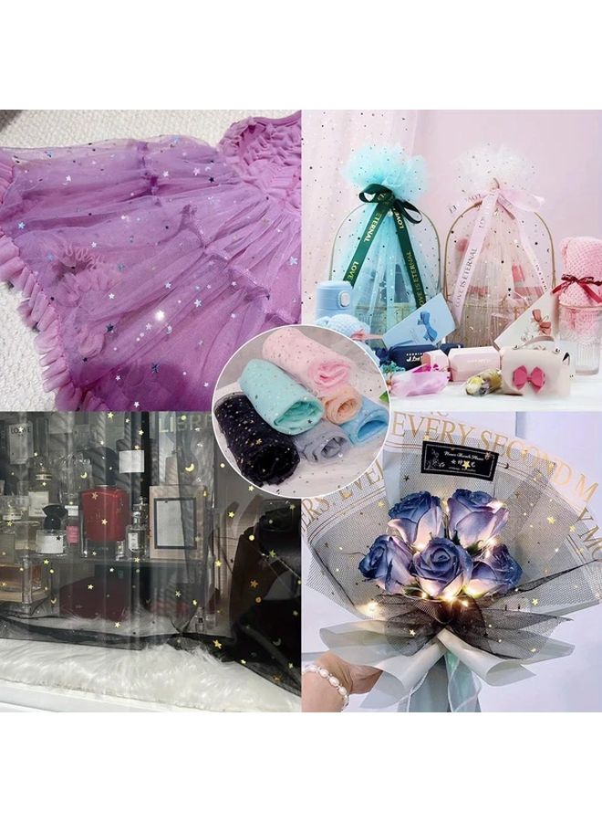 Pink Soft Sequin Tulle Fabric 63 x 8 Yards Golden Stars Moon Polyester Roll - Image 5