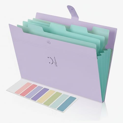 Corslet Accordion File Organizer, Letter Size A4 Document Folder 5 Pocket Expanding Cute File Folder Portable File Organizer for School Office Supplies, File Folders for Documents - (Color May Vary) - Image 1