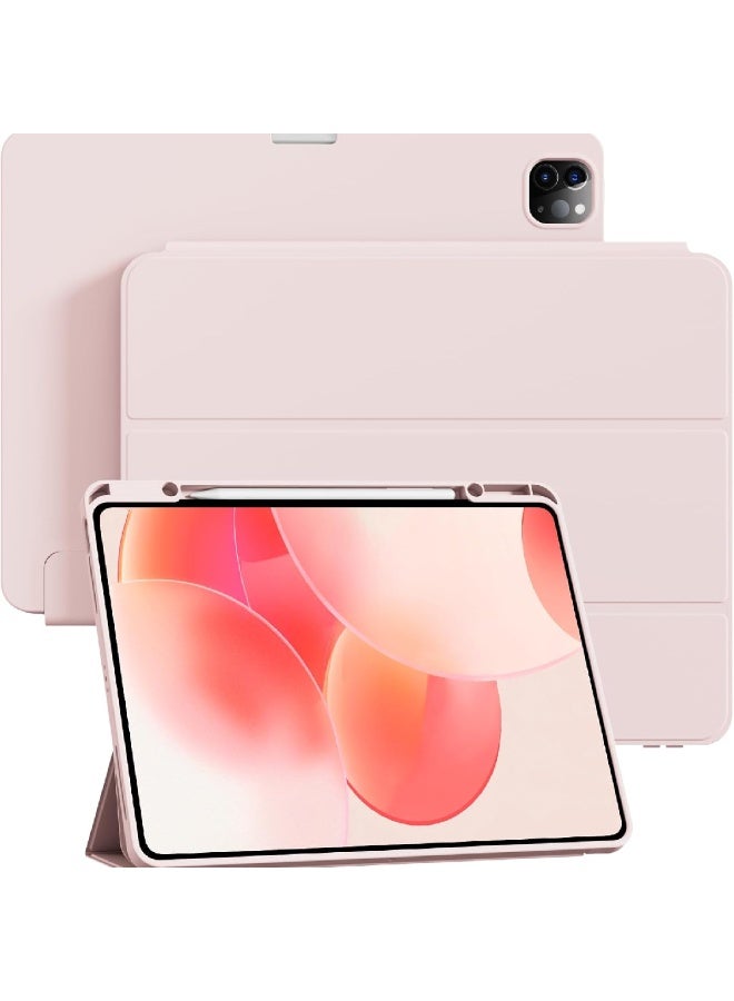 زومي غطاء لجهاز iPad Pro مقاس 12.9 بوصة 2022 2021 2020 (الجيل السادس/الخامس/الرابع) مع حامل قلم لشحن القلم، ظهر ناعم من TPU، غطاء تشغيل/إيقاف تلقائي للسيارة لجهاز iPad Pro 12.9، باللون الوردي - Image 1