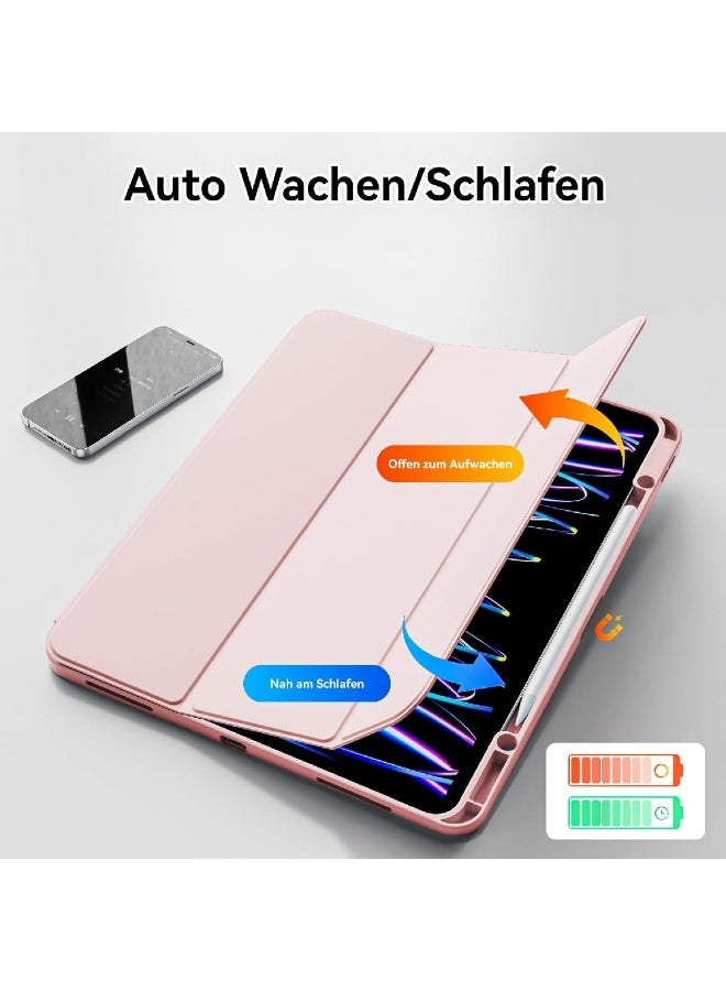 زومي غطاء لجهاز iPad Pro مقاس 12.9 بوصة 2022 2021 2020 (الجيل السادس/الخامس/الرابع) مع حامل قلم لشحن القلم، ظهر ناعم من TPU، غطاء تشغيل/إيقاف تلقائي للسيارة لجهاز iPad Pro 12.9، باللون الوردي - Image 3