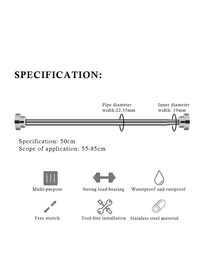 Excefore Extendable Clothes Rail, 50-85cm Stainless Steel Extendable Clothes Rail, No Drilling Shower Curtain Rail for Bathroom, Kitchen, Closet, Hanging Pole No Tool Require  - Image 2