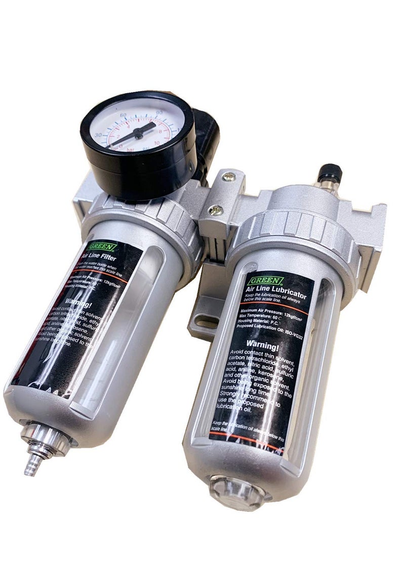Dynamic Power 1/4" NPT Air Filter, Regulator & Lubricator (FRL) Combo - Water/Oil Trap Separator - Pressure Gauge(0-150 psi). DP-353325-1 - Image 1